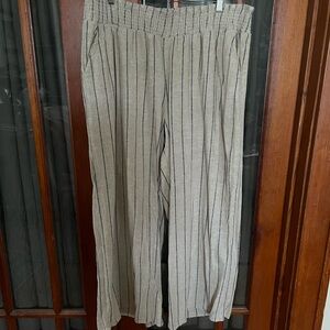 Oversized Linen Wide-Leg Striped Pants with Pockets NWOT